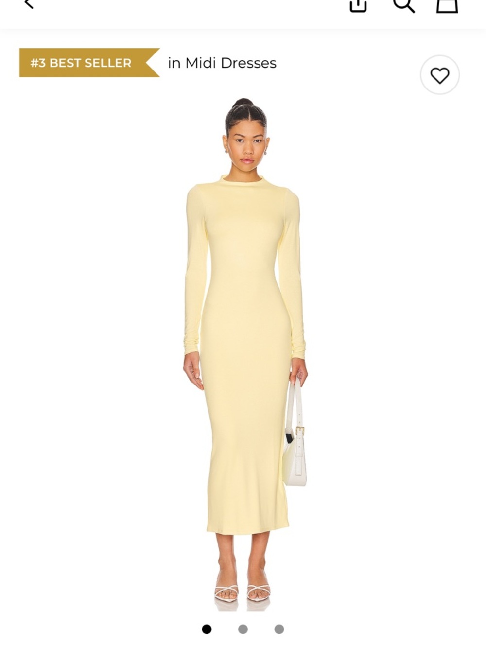 AFRM Long Sleeve Ribbed Midi Dress in Pale Yellow